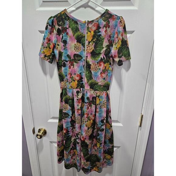 Lularoe Amelia Floral Fit & Flare Skater Dress Size M Pink Green - Picture 4 of 6